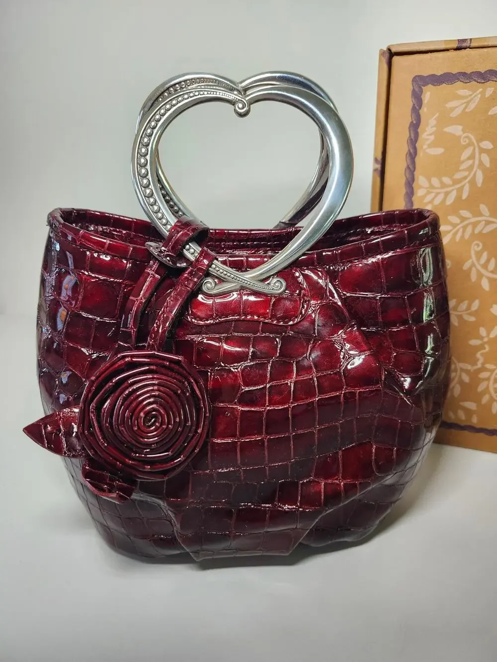 Brighton NWOT Angelina Satchel Burgundy Leather Silver Whimsigoth Heart